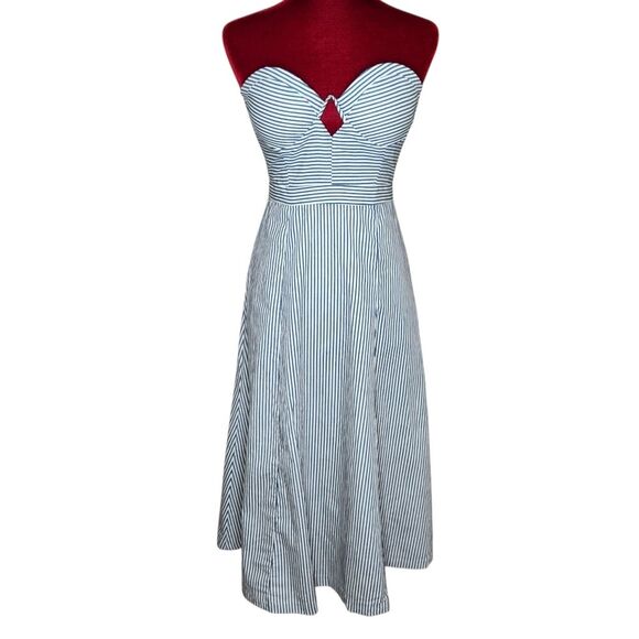 Olivaceous Strapless Midi Dress Blue White Striped Built In Underwire Bra Small - Picture 1 of 12